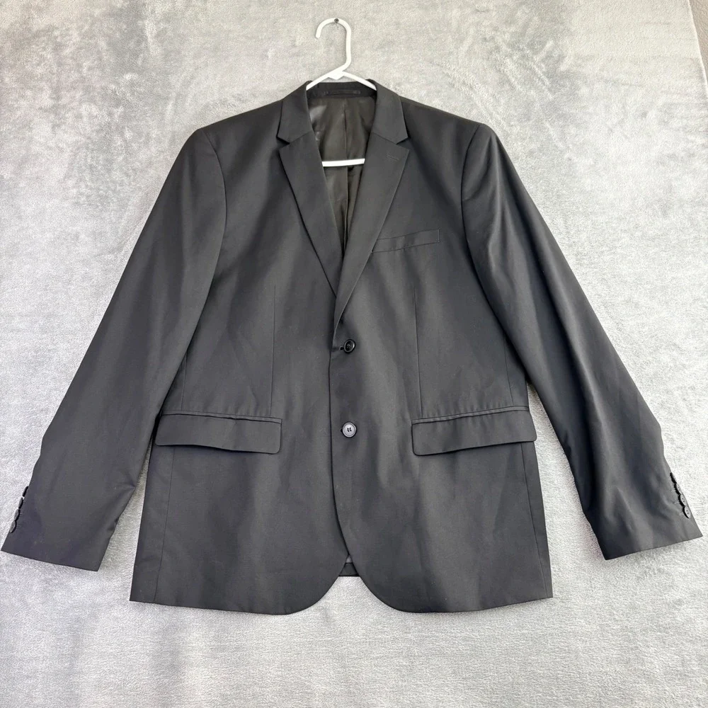 H&M Men Regular Fit Suit Jacket Blazer‎ Black Polyester Viscose US 44R Career